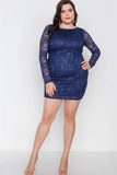 Navy blue Lace Open Back Bodycon Mini Dress