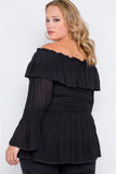 Off-she-shoulder flounce top in black-Primetime Looks