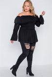 Off-she-shoulder flounce top in black-Primetime Looks