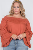 Off-the-shoulders bell sleeve top in terracotta-Primetime Looks