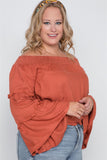 Off-the-shoulders bell sleeve top in terracotta-Primetime Looks