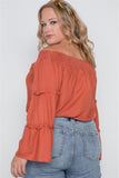 Off-the-shoulders bell sleeve top in terracotta-Primetime Looks