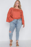 Off-the-shoulders bell sleeve top in terracotta-Primetime Looks