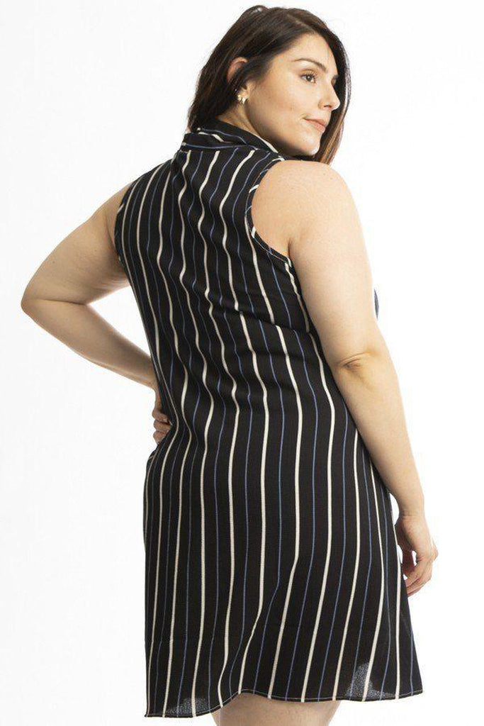 Sleeveless striped  black Mini Dress