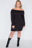 Black Off-the Shoulder Long Sleeve mini Dress
