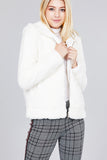 Hooded Side Pocket Faux Fur Zip-up Jacket