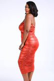 Foiled Ruched Tube Midi Dress-Primetime Looks