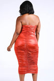 Foiled Ruched Tube Midi Dress-Primetime Looks