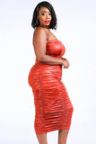 Foiled Ruched Tube Midi Dress-Primetime Looks