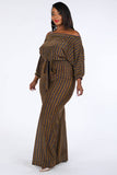 Off-shoulder metallic striped jumpsuit
