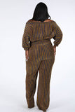 Off-shoulder metallic striped jumpsuit