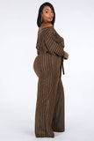 Off-shoulder metallic striped jumpsuit