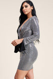 Ramona bell sleeve silver mini dress