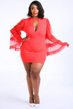 Tiered Mesh Sleeve Dress in red