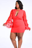 Tiered Mesh Sleeve Dress in red