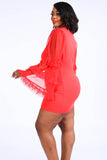 Tiered Mesh Sleeve Dress in red
