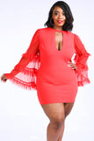 Tiered Mesh Sleeve Dress in red