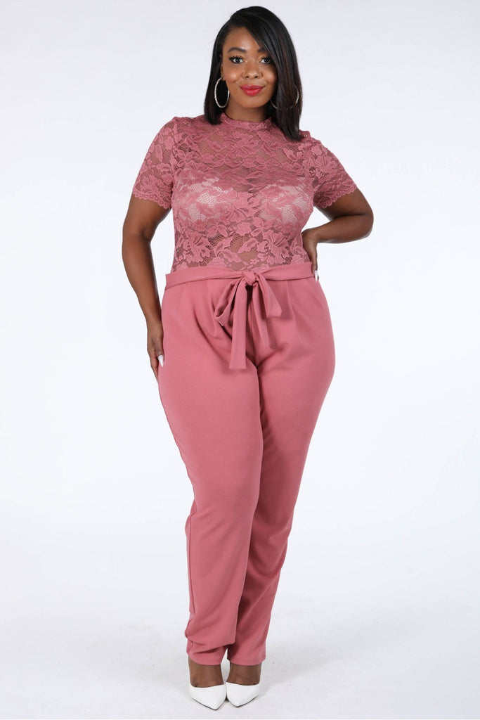 Lace Contrast Jumpsuit in pink