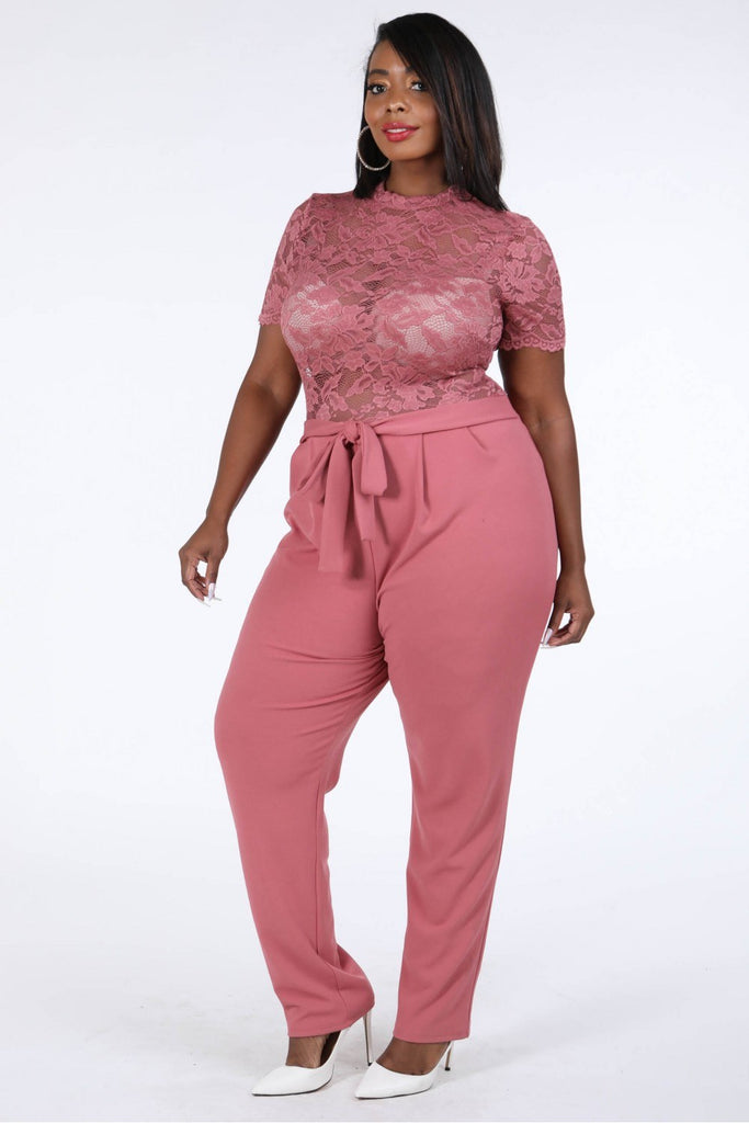 Lace Contrast Jumpsuit in pink