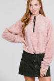 Plush pink sweater with zipper