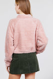 Plush pink sweater with zipper