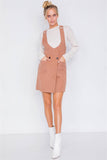 Mocha Vintage Suede Front Button Office Chic Mini Dress