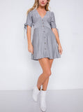 Stripe Casual Office Chic 3/4 Bow Sleeve Mini Dress