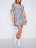 Stripe Casual Office Chic 3/4 Bow Sleeve Mini Dress