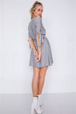 Stripe Casual Office Chic 3/4 Bow Sleeve Mini Dress