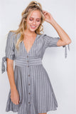 Stripe Casual Office Chic 3/4 Bow Sleeve Mini Dress