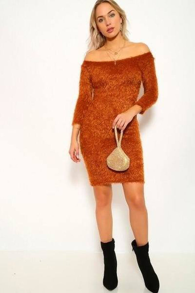 Off-shoulder knit mini dress