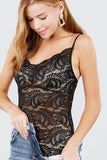 W neck w/scallop detail cami lace bodysuit