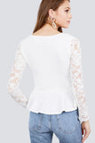 Long Sleeve Round Neck Lace Detail Peplum Knit Top