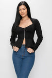 Long Sleeve Ruffle Zip-up Top