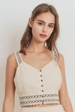 Knit Laced Buttoned Shoulder Strap Top