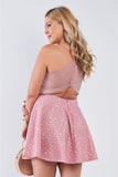 Plus Size V-neck Floral Lace Raceback Flare Skirt Mini Dress
