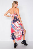 Multi Floral Center Slit V-neck Sun Midi Dress