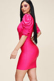 LOLLY Puff Sleeve Plunged Dress