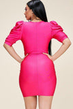 LOLLY Puff Sleeve Plunged Dress
