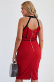 Size Barbados Cherry Cage Halter Neck Bodycon Midi Dress