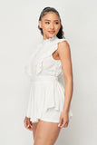 Flirty Lace Front Hi-low Romper With Waist Tie