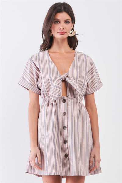 So 90s! Striped Self-tie Front Shirt dress
