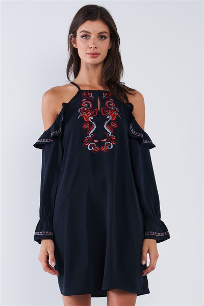 Boho ethnic off-shoulder mini dress