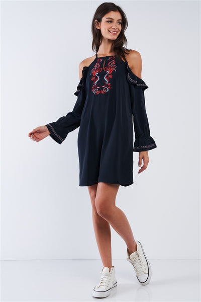 Boho ethnic off-shoulder mini dress