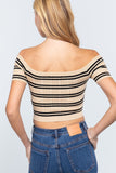 Off Shoulder Stripe Rib Sweater Top