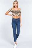 Off Shoulder Stripe Rib Sweater Top