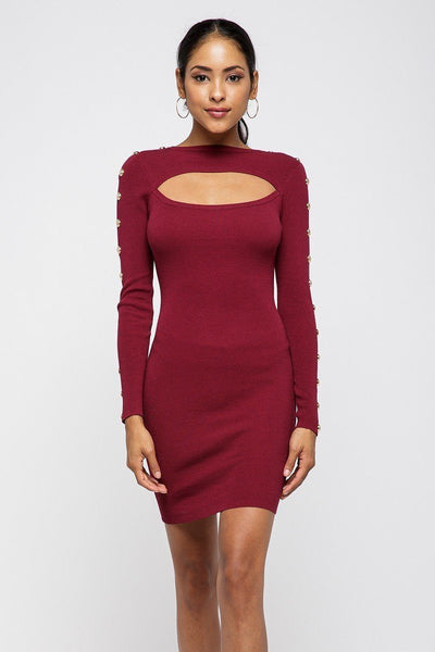 Turtleneck Burgundy Mini Dress