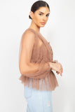 Sheer Mesh Peplum Top in coffee beige