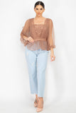 Sheer Mesh Peplum Top in coffee beige