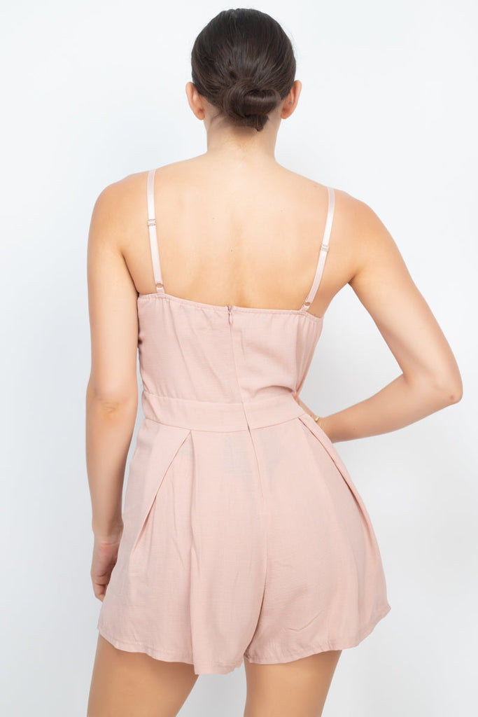 Cinched Zip Sweetheart Pleated Romper
